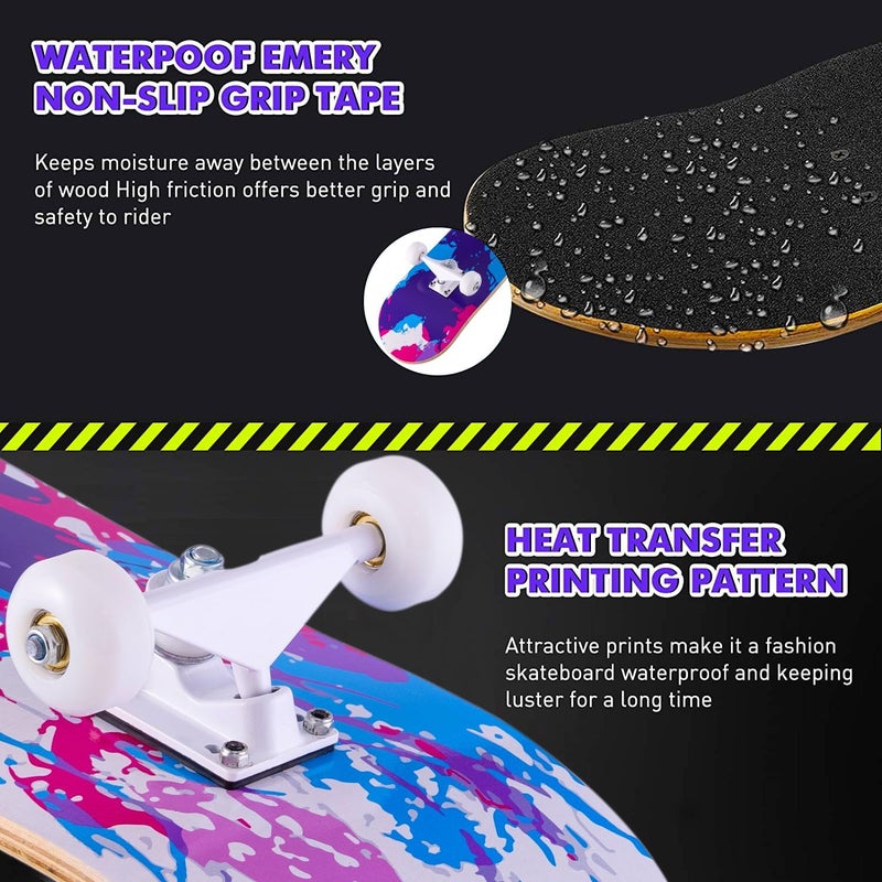 CLYCTIP Skateboard,31 x 8 inch Complete Skateboards for Beginners,8 Layer Maple Concave Cruiser Trick Skate Board for Kids,Teens,Adults - Image 5